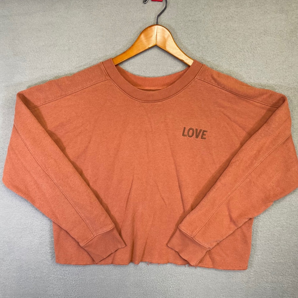 Tek Gear Sweatshirt Womens M‎ Rust Orange Love Graphic Fleece Cropped Pullover